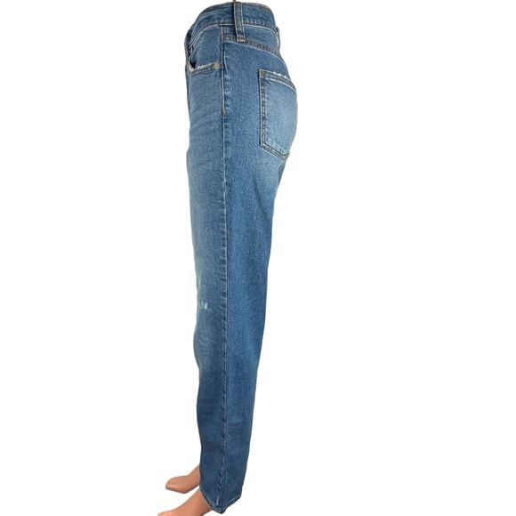 Universal Thread Blue Faded Medium Wash Distressed High Rise Straight Jeans Sz 0 - Picture 2 of 5